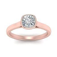 Choose Your Gemstone Bezel Set Trellis Solitaire Ring rose gold plated Cushion Shape Solitaire Engagement Rings Everyday Jewelry Wedding Jewelry Handmade Gifts for Wife US Size 4 to 12