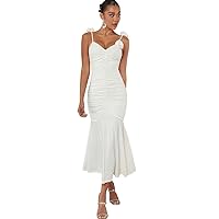 Women's 2024 Summer Casual Cami Long Dress White Haute Ruched Ruffle Hem Dress