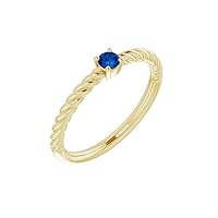 14k Yellow Gold Lab Created Blue sapphire Round 3mm Polished Lab grown Blue sapphire Solitaire Rope Jewelry for Women
