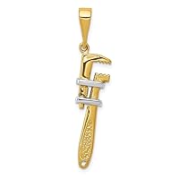 10k and Rhodium 3 d Pipe Wrench Charm Pendant Necklace Measures 40x10mm Wide Jewelry for Women