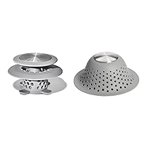 OXO Good Grips Stainless Steel Hair Catch Drain Protector & Good Grips Silicone Shower & Tub Drain Protector, Gray