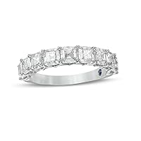 2.33CT Asscher-Cut Clear CZ Diamond Half Eternity Anniversary Band Ring For Womens 14K White Gold Plated