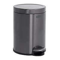 Rubbermaid Stainless Steel Round Step-On Trash Can, 1.6-Gallon, Charcoal, Wastebasket with Lid for Home/Bathroom/Kitchen
