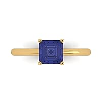 1.05 ct Asscher Cut Solitaire Genuine Simulated Blue Tanzanite Stunning Classic Statement Ring 14k Yellow Gold for Women