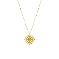 14k Yellow Gold North Star Medallion Adjustable Necklace 22 Inch Jewelry for Women