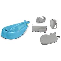 Skip Hop Baby Bath Tub, 3-Stage Smart Sling Tub, Moby, Blue & Moby Baby Bath Essential Set, Grey