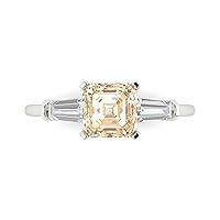 Clara Pucci 1.59ct Square Emerald Baguette cut 3 stone Solitaire Genuine Natural Morganite designer Modern Statement Ring 14k White Gold
