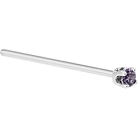Body Candy Solid 14k White Gold 2mm Purple Cubic Zirconia Straight Fishtail Nose Stud Ring 20 Gauge 17mm