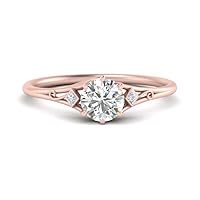 Choose Your Gemstone Cathedral Art Deco Diamond CZ Ring rose gold plated Round Shape Petite Engagement Rings Everyday Jewelry Wedding Jewelry Handmade Gifts for Wife US Size 4 to 12