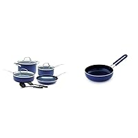 Blue Diamond Cookware Diamond Infused Ceramic Nonstick 9 Piece Cookware Pots and Pans Set, PFAS-Free, Dishwasher Safe, Oven Safe, Blue & Cookware Healthy Ceramic Nonstick Mini Egg Pan, Blue