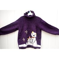 Hand Made Knit Wool Sweater with Cute Cats for Girls (7-8 years old)