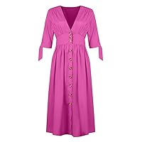 NP Dresses for Women Women's Casual Short Sleeve Frenulum Button Party Beach Dress Purple
