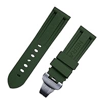 24mm Nature Soft Rubber Watchband for Panerai Strap Butterfly Buckle for PAM111/441/389 Belt Watch Band Accessories (Color : Green, Size : 24mm Folding Buckle)