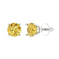 0.9ct Round Cut Solitaire Natural Yellow Citrine Unisex Stud Earrings 14k White Gold Screw Back conflict free Jewelry
