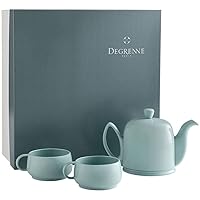 | Luxury French Tea Gift Box | Salam Collection | 1 Teapot + 2 Mugs | Monochrome Almond Green