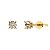 0.20 ct Round Cut Solitaire Genuine Yellow Moissanite Pair of Designer Stud Earrings Solid 14k Yellow Gold Push Back