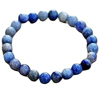 Unisex Bracelet 8mm Natural Gemstone Blue Aventurine Round shape Smooth cut beads 7 inch stretchable bracelet for men & women. | STBR_02024