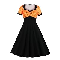 Sweetheart Neck Button Front Vintage Party Dresses Women Retro Polka Dot A Line Summer Swing Dress