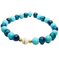 Unisex Bracelet 8mm Natural Gemstone Blue Cats Eye, Howlite & Turquoise Round shape Smooth cut beads 7 inch stretchable bracelet for men & women. | STBR_02039