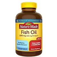 Nature Made Burp Less 1200 mg Fish Oil Softgels - Omega 3 Supplements for Heart Health, 150 Softgels, with Taha Sticker