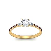 Choose Your Gemstone Pear 3 Stone Cathedral Diamond CZ Ring Yellow Gold Plated Round Shape Petite Engagement Rings Minimal Modern Design Birthday Gift Wedding Gift US Size 4 to 12