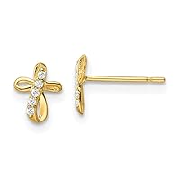 14k Gold CZ Cubic Zirconia Simulated Diamond Religious Faith Cross Post Earrings Measures 7.32x5.75mm Wide Jewelry for Women