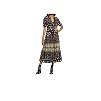 Free People Women’s Rare Feeling Pleated Printed Maxi Dress Cocoa Combo Medium