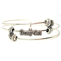 Pussy Cat Expandable Wire Triple Style Bangle Bracelet, 2.5