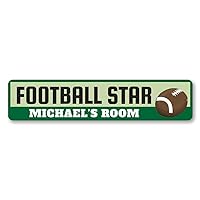 Football Player Sign, Kid Name Football Room Sign, Custom Football Star Sports Lover Aluminum Decor - 6 x 24