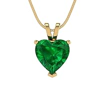 Clara Pucci 2.1 ct Heart Cut Genuine Simulated Emerald Solitaire Pendant Necklace With 16