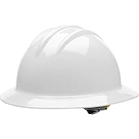 Bullard 33WHR Classic Hard Hat – White, Full Brim HDPE Hat with 6 Point Ratchet Suspension, Pillowed Brow Pad