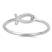 Sterling Silver Women's Thin Christian Fish Ring Unique 925 Band 6mm Sizes 4-10