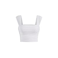 Solid Ruched Wide Strap Top