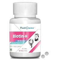 Biotin-H- Biotin 100% RDA with Magnesium, Zinc, Spirulina, Moringa, Manjishtha, Bamboo Silica, Aloe Vera and Triphala - for Hair Growth, Glowing Skin & Stronger Nails - 60 Tablets