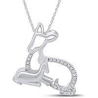 14K White Gold Plated Mom & Child Deer Pendant With 18