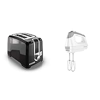 BLACK+DECKER 2-Slice Toaster, T2569B, Extra Wide Slots, 6 Shade Settings, 850 Watts, Crub Tray & MX3000W 250-Watt Hand Mixer, White/Grey