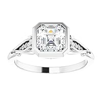 1 CT Asscher Cut Anniversary Ring Moissanite VVS Colorless Wedding Ring for Women Her Bridal Gift Engagement Promise Rings 925 Sterling Silver Solitaire Antique Vintage