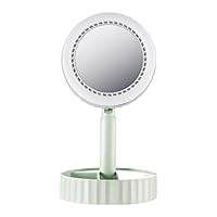 Portable Folding Vertical Fan, Rechargeable Battery Powered USB Desktop Makeup Mirror Fan, with LED Makeup Mirror Fill Light, Folding Three-Speed Wind, Chassis can Hold trinkets (Green.)