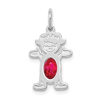 14k White Gold Girl 6x4 Oval Shape Genuine Ruby-July Charm Pendant Fine Jewelry For Women Gifts For Her