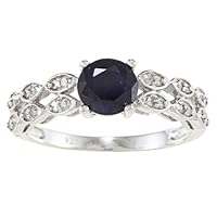 Sterling Silver 1.66ct Genuine Blue Sapphire and Pave Diamond Ring