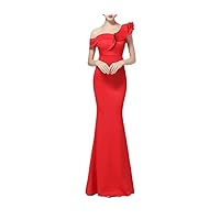 One Shoulder Prom Dress for Women Satin Cocktail Dresses Long Bodycon Formal Evening Gowns with Slit Bridesmaid Prom