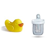 Munchkin® Beak™ Bath Spout Cover Safety Guard with Built-in Bubble Bath Dispenser, Yellow & Super Scoop™ Hanging Bath Toy Storage with Quick Drying Mesh, Grey