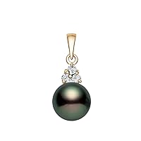 14k Gold AAAA Quality Japanese Black White Akoya Cultured Pearl Diamond Pendant