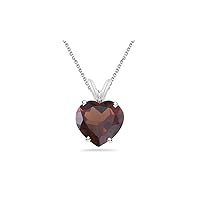 January Birthstone - Garnet Four Prong Solitaire Pendant AAA Heart Shape in 14K White Gold Available from 6mm - 10mm