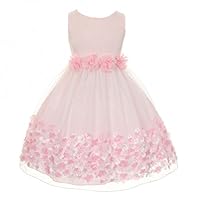 Chiffon Flower Trim Pearls 3D Flowers Little Girl Special Occasion