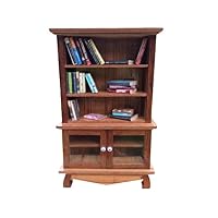 Miniature Teak Bookshelf Cabinet with Books Dollhouse Furniture