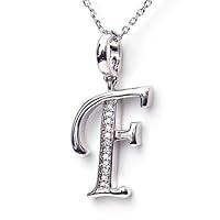 Silver Diamond Initial Pendant F with Silver Chain