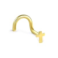 14k Solid Yellow Gold Nose Ring, Stud, Nose Screw, L Bend, Nose Bone Cross 22G 20G or 18G