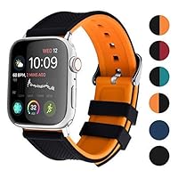 Fullmosa Compatible Sport Apple Watch Band 49mm 45mm 44mm 42mm,Silicone Band for iWatch Series 9/8/7/6/5/4/3/2/1/SE2/SE/Ultra/Ultra2, Black Top/Pumpkin Orange Bottom 49mm 45mm 44mm 42mm