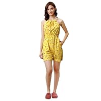 Girl's Cotton Above The Knee Jumpsuit (Light Yellow)